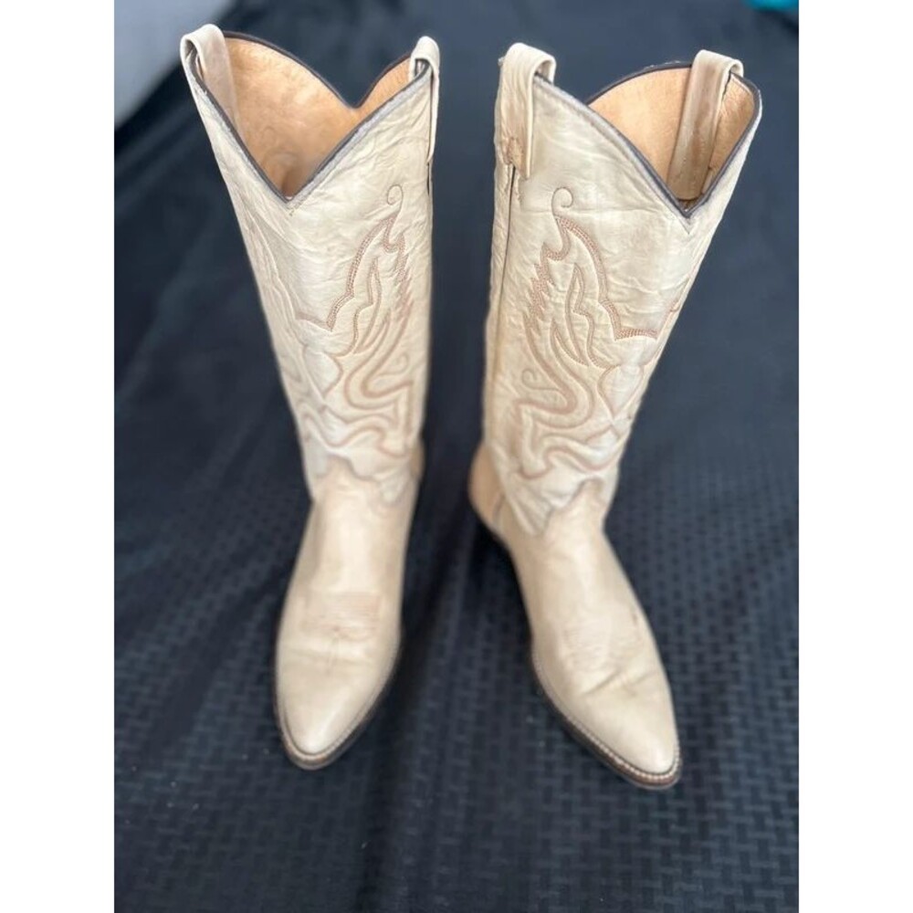 Vintage USA Made Off White Leather Western Cowboy Boots Womens 7.5 M Preowned